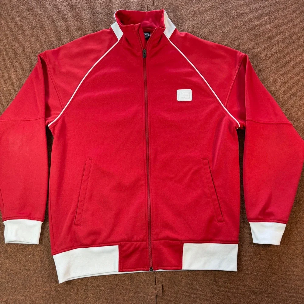 Nike LeBron James Track Jacket Mens Large Red White Full Zip Basketball Warm Up